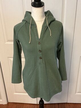Olive Green Hooded Henley Pullover for Women